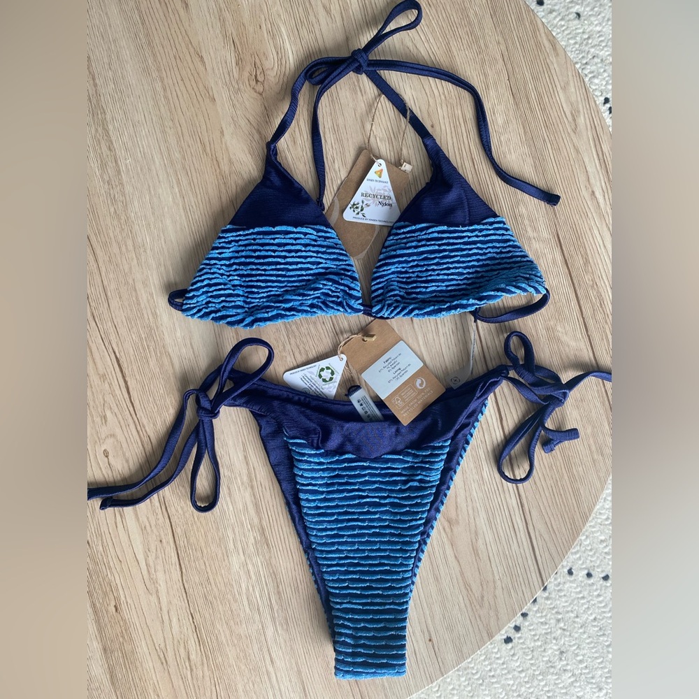 Blue Textured Bikini Set